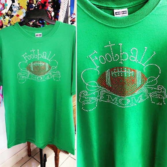 XL:Green, Glitzy, Football Mom T-Shirt - Picture 3 of 4